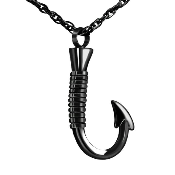 XIUDA Urn Necklace for Ashes, Fish Hook Stainless Steel Cremation Jewelry Memorial Pendant Keepsake for Men -Black