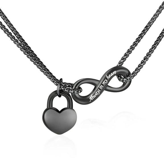 XIUDA Urn Necklace for Ashes, Heart Infinite Stainless Steel Cremation Jewelry Memorial Pendant Keepsake for Men -Black