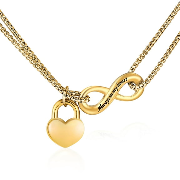 XIUDA Urn Necklace for Ashes, Heart Infinite Stainless Steel Cremation Jewelry Memorial Pendant Keepsake for Men -Gold