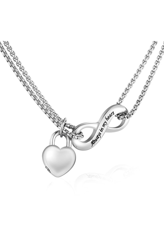 Urn Necklace for Ashes, Heart Infinite Stainless Steel Cremation Jewelry Memorial Pendant Keepsake for Men -Silver