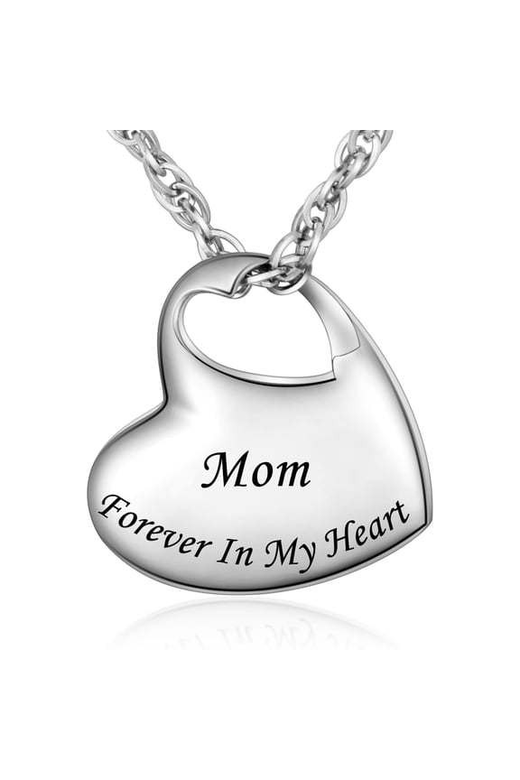 Urn Necklace for Ashes, Heart Stainless Steel Cremation Jewelry Memorial Pendant Keepsake for Men -Mom Silver