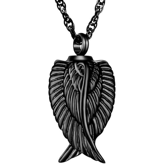 XIUDA Urn Necklace for Ashes, Wings Stainless Steel Cremation Jewelry Memorial Pendant Keepsake for Men -Black