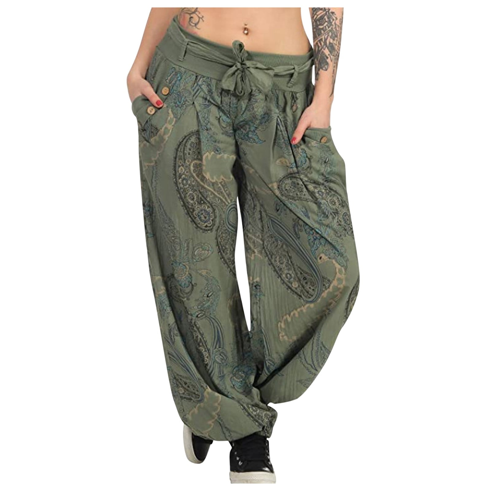 Women's Printed Boho Harem Pants Green