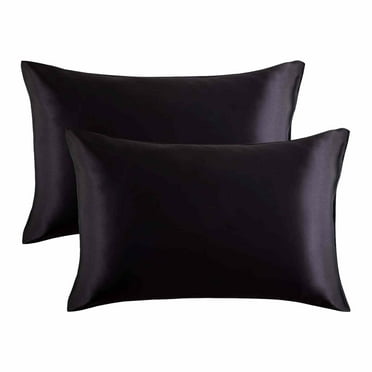 XIUH Home Textile 2PCS Standard Size (20x26 inches) Satin Pillow Covers with Envelope Closure (Black)