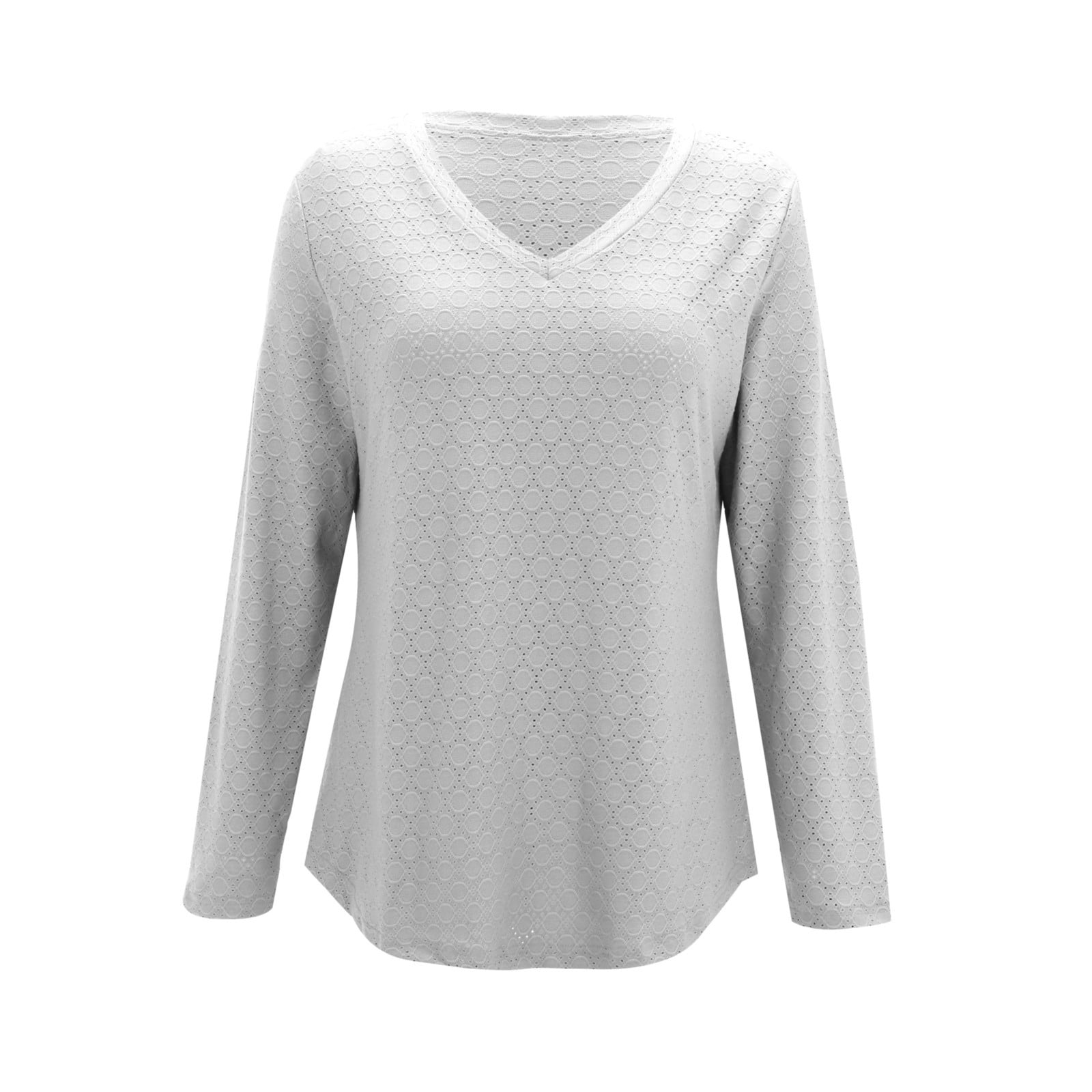 XIUH Tops for Women Women's V Neck Long Sleeved Solid Color T Shirt ...