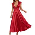 thumbnail image 1 of XIUH Women's Deep V Neck Solid Big Swing Dress Short Sleeve Ruffle Party Midi Dress Red 3 L, 1 of 3
