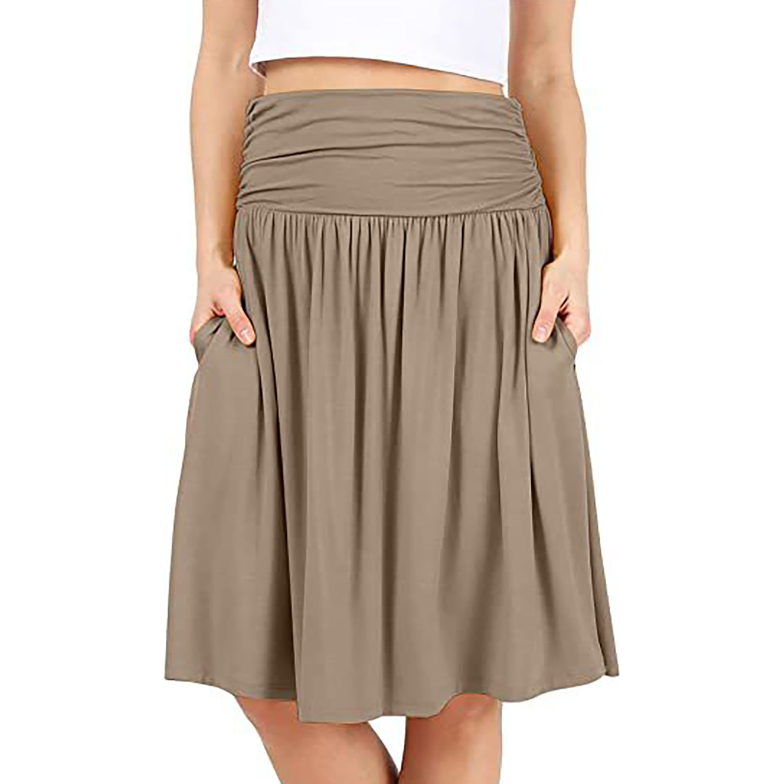 Plus size khaki skirt elastic waistband discount