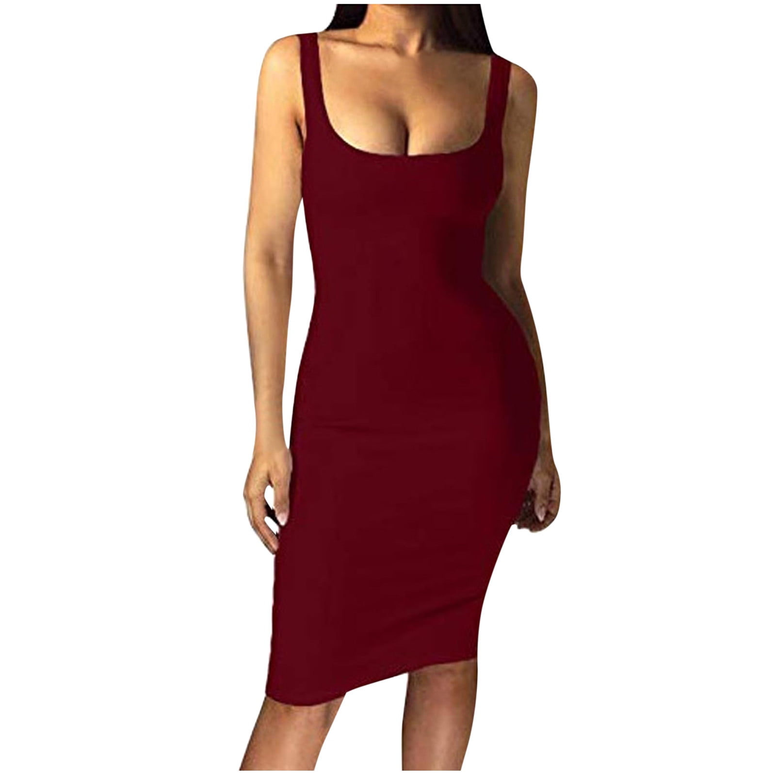 XIUH Women's Fashion Solid Color Tight Tank Top Sleeveless Dress Womens