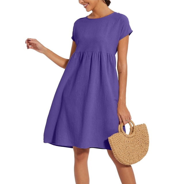XIUH Women's Mini Shirt Dress Solid Long Sleeve Cotton Short Dress