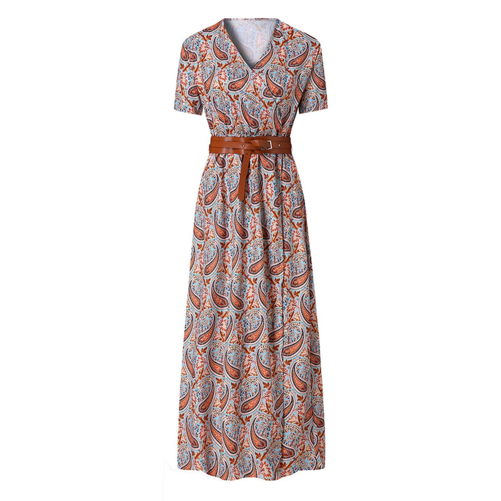 XIUH Womens Boho Floral Print Short Sleeve Casual Dress Plus Size Deep ...