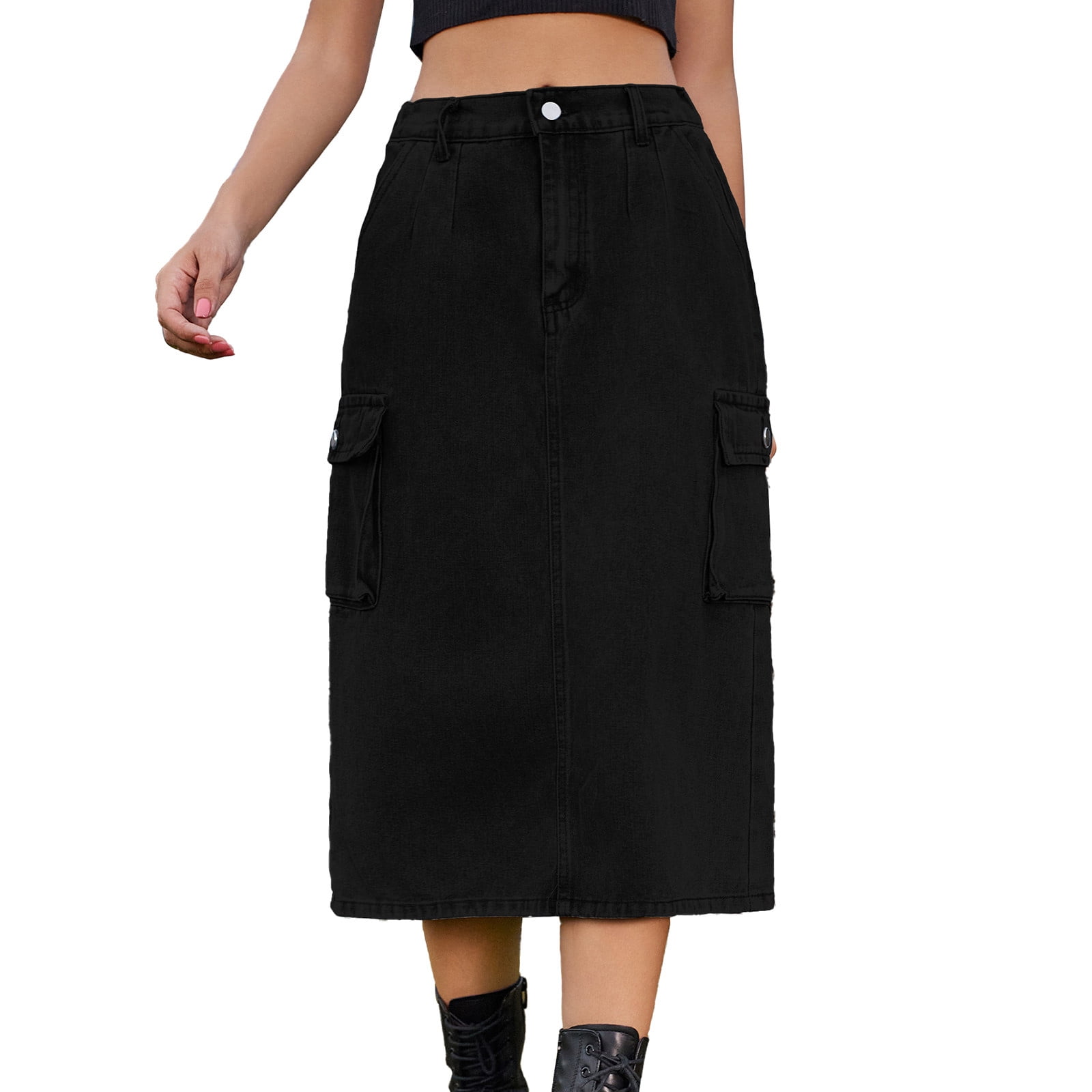 Black cargo skirt knee length discount