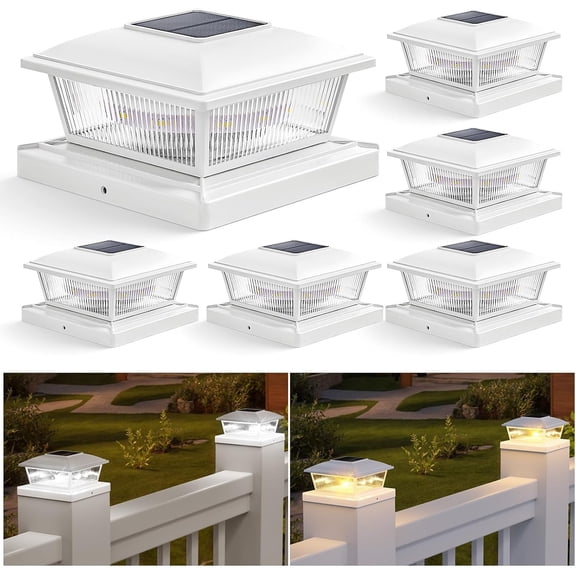 XIULIN Solar Post Cap XIULINs, 2 XIULINing Modes 16 LEDs Fence Post Solar XIULINs for 4x4 5x5 6x6 Wooden/Vinyl, Outdoor Waterproof Deck Posts XIULIN Solar Powered for Fence Deck Patio, White 6 Packs