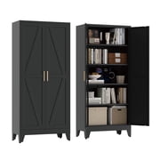FIRMET 71 Tall Pantry Cabinet, White Metal Pantry Storage Cabinet, Kitchen Pantry Storage Cabinets with 2 Door and 4 Adjustable Shelves