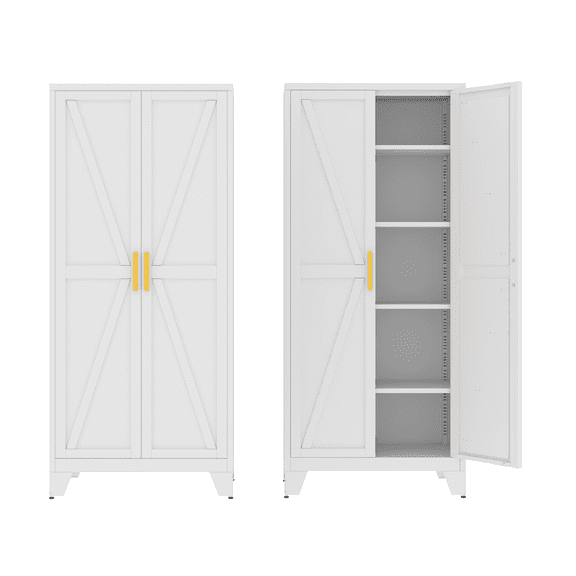 FIRMET 71" Tall Pantry Cabinet, White Metal Pantry Storage Cabinet, Kitchen Pantry Storage Cabinets with 2 Door and 4 Adjustable Shelves