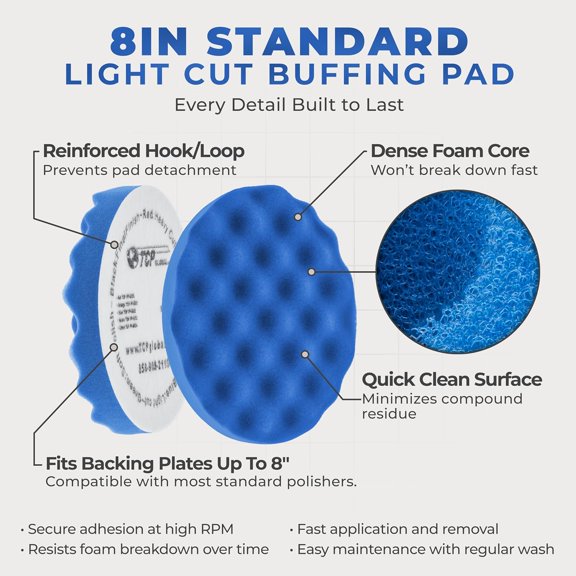 XIUUS-8" Blue Waffle Foam Buffing Pad, Light Cutting Polish