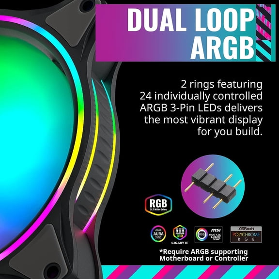 XIUUS-MasterFan MF120 Halo Fan, Duo-Ring ARGB Customizable Lighting, 120mm PWM Static Pressure, ARGB Header Extender For PC Case, Liquid and Air Cooler (MFL-B2DN-183PA-R1)