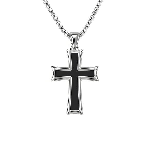XIVORA Cross Necklace for Men – Polished Stainless Steel Cross Pendant Necklace 24″ Chain, Durable Silver-Tone Men's Necklace, Christian Jewelry Gift for Men