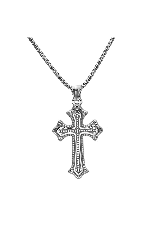 Cross Necklace for Men – Polished Stainless Steel Cross Pendant Necklace 24″ Chain, Durable Silver-Tone Men's Necklace, Christian Jewelry Gift for Men
