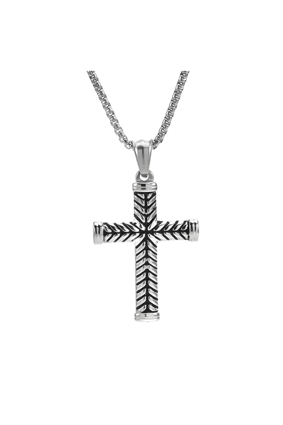 Cross Necklace for Men – Polished Stainless Steel Cross Pendant Necklace 24″ Chain, Durable Silver-Tone Men's Necklace, Christian Jewelry Gift for Men