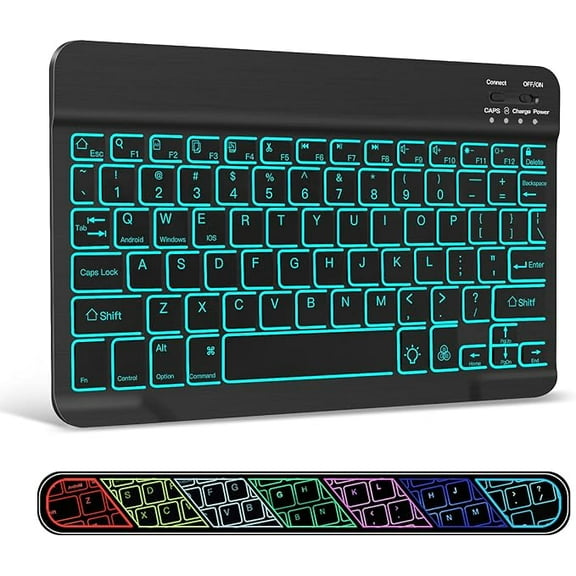 XIWMIX Ultra-Slim Wireless Bluetooth Keyboard - 7 Colors Backlit Universal Rechargeable Keyboard Compatible with iPad Pro/iPad Air/iPad 9.7/iPad 10.2/iPad Mini and Other iOS Android Windows Devices
