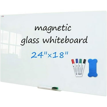 XIWODE Magnetic Glass Dry-Erase Whiteboard, 24"x 18" Wall Mounted Tempered Frameless Glass Whiteboard, White Surface