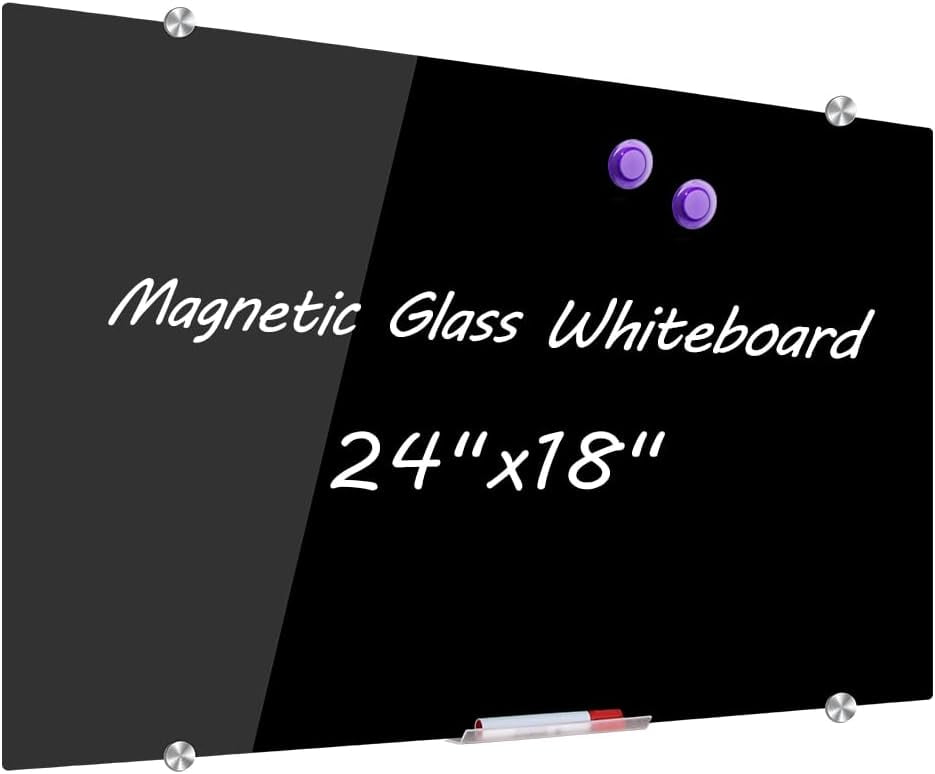 XIWODE Glass Whiteboard, 24"x 18" Wall Hanging Glass Dry Erase