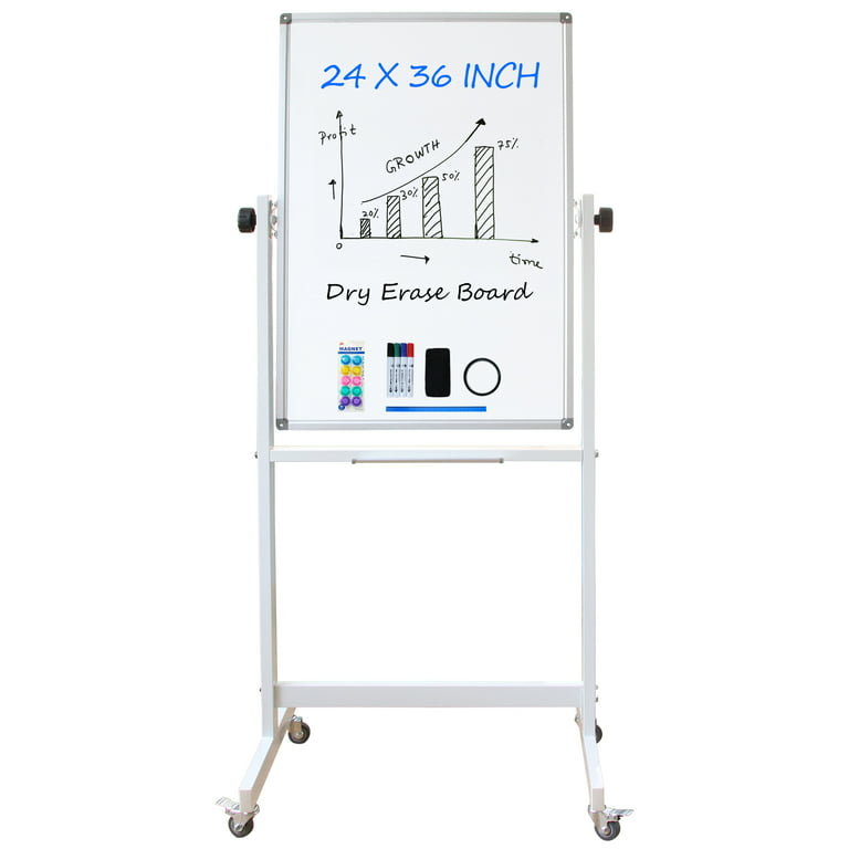XIWODE Magnetic Rolling Dry Erase Board, 36x 24 Double Sided Whiteboard  with Stand, White Board Easel for Home, School, Office 
