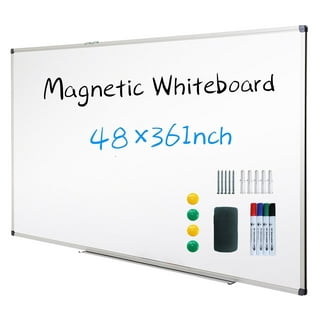 HIKINGO Large White Board for Wall, 60 x 36 inch Foldable Whiteboard,  Magnetic Dry Erase Board Wall Mounted Silver Aluminum Frame with 2 Marker  Trays