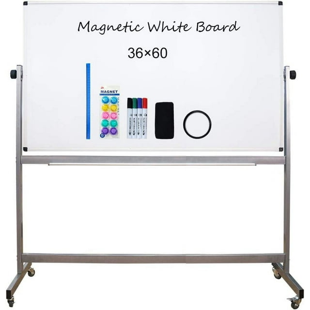 XIWODE Mobile DoubleSided Whiteboard, 60”x 36" Rolling White