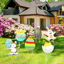 XIXISTARYY 6 Pack Outdoor Easter Yard Decorations Happy Easter Yard Signs with Stakes Waterproof Easter Egg Bunny Chick Lawn Signs Easter Games Party Supplies, Easter Garden Outdoor Sign Decoration