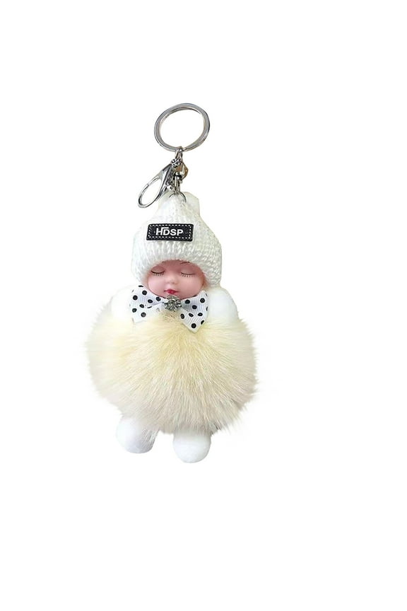 Christmas Gifts Cute Car Pendant Sleeping Doll Cartoon Plush Keychain Doll Doll Accessories HDSP LOVE Beige