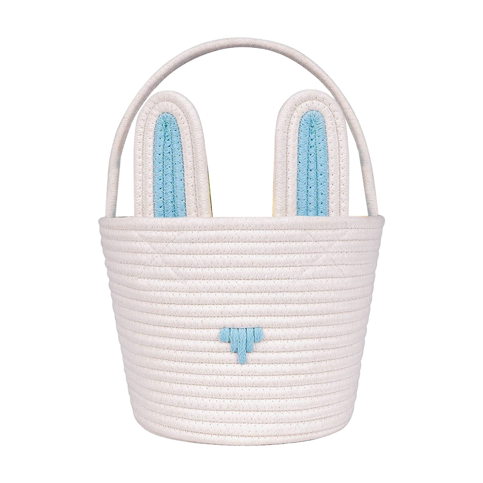 Easter Bunny Gift Basket Set - Wicker Basket With Liner, Bunny Ears, Eggs & Grass - Blue