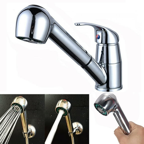 XIXISTARYY Kitchen Gadgets Tableware Kitchen Sink Chrome Single Handle Mixer Tap Swivel Pull Out Spray Faucet Spout Silver