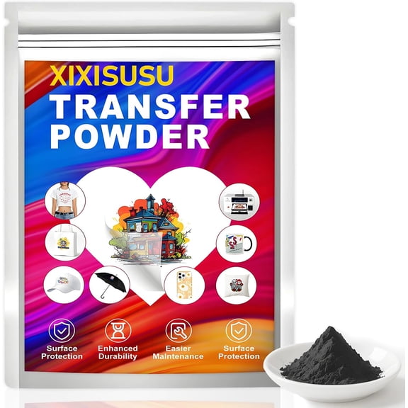 XIXISUSU DTF Powder, White DTF Transfer Powder, Sublimation Powder with 2 Spoon for Colored Garments, DTF Hot Melt Adhesive Powder for All DTF and DTG Printers (Black,4 OZ)