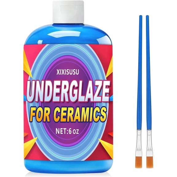 XIXISUSU Underglaze - 6 fl oz/120 ml, Concentrated Opaque Liquid Underglaze for Pottery Bisque, Fires to 2160F, Mixable Colors - Ideal for Underglazes for Pottery & DIY Crafts (Blue, 6 Ounces)