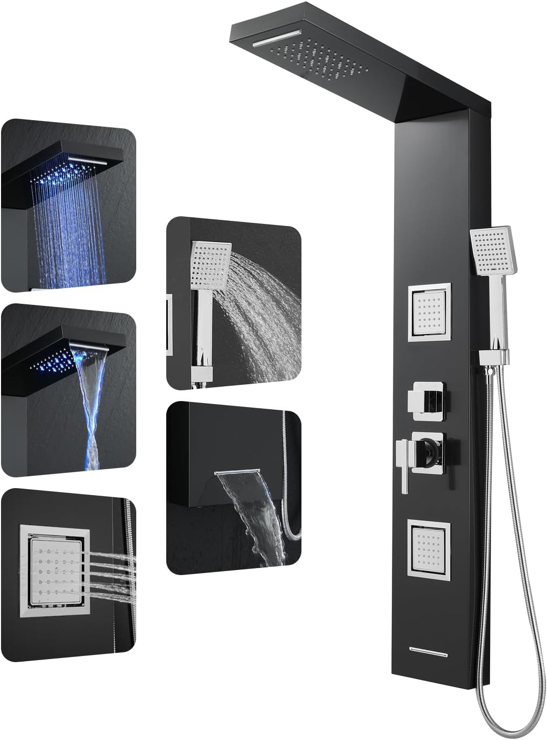 XIYI Shower Panel Tower System with Led Lights Rainfall Waterfall