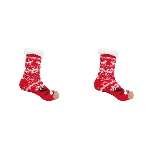 XIYNBAOK 2 Pairs Christmas Fuzzy Slipper Socks Holiday Slipper Socks for Women Men Anti-Skid Winter Soft Fleece Lined Indoor Home Floor Wear Christmas Socks Winter Party Gifts