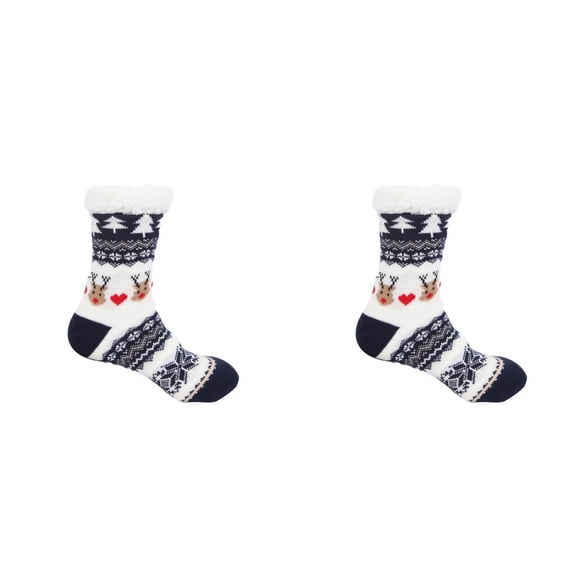 XIYNBAOK 2 Pairs Christmas Fuzzy Slipper Socks Holiday Slipper Socks for Women Men Anti-Skid Winter Soft Fleece Lined Indoor Home Floor Wear Christmas Socks Winter Party Gifts