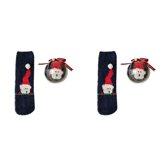 XIYNBAOK 2 Pairs Christmas Fuzzy Socks with 2 Balls Women Girls Cozy Non Slip Fluffy Socks Winter Thermal Slipper Socks Thick Plush Bed Socks Cute Coral Fleece Xmas Socks Indoor Christmas Gifts