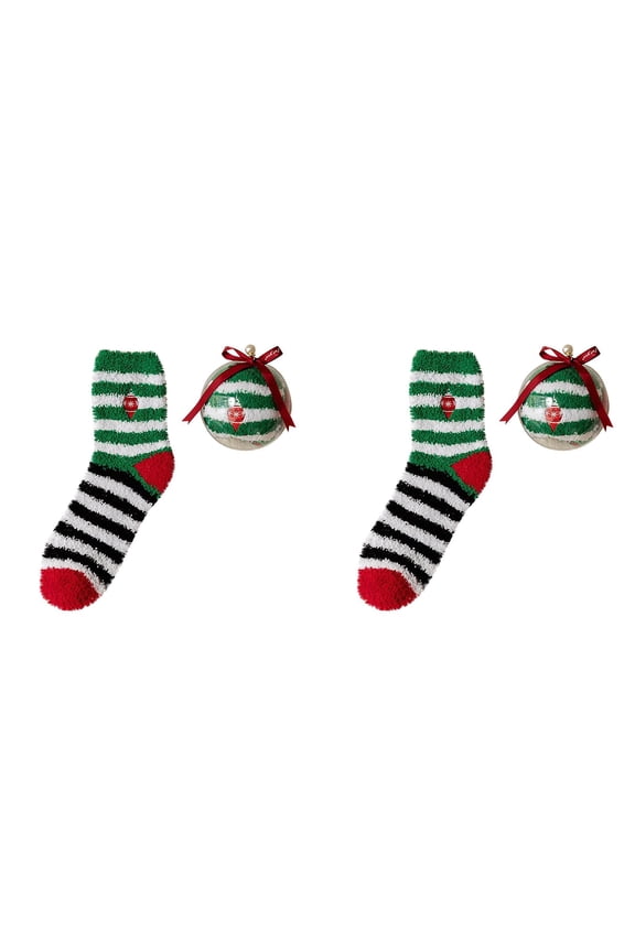 2 Pairs Christmas Fuzzy Socks with 2 Balls Women Girls Cozy Non Slip Fluffy Socks Winter Thermal Slipper Socks Thick Plush Bed Socks Cute Coral Fleece Xmas Socks Indoor Christmas Gifts