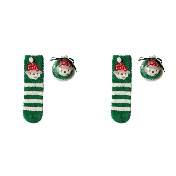 XIYNBAOK 2 Pairs Christmas Fuzzy Socks with 2 Balls Women Girls Cozy Non Slip Fluffy Socks Winter Thermal Slipper Socks Thick Plush Bed Socks Cute Coral Fleece Xmas Socks Indoor Christmas Gifts