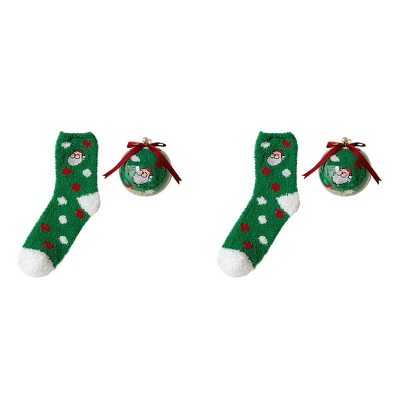 XIYNBAOK 2 Pairs Christmas Fuzzy Socks with 2 Balls Women Girls Cozy Non Slip Fluffy Socks Winter Thermal Slipper Socks Thick Plush Bed Socks Cute Coral Fleece Xmas Socks Indoor Christmas Gifts