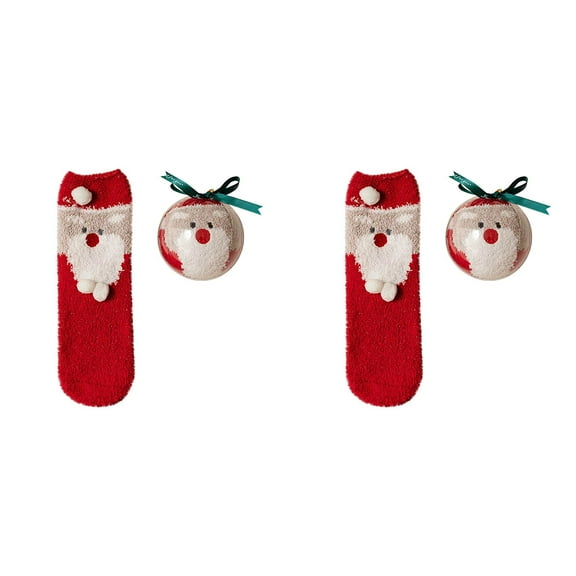 XIYNBAOK 2 Pairs Christmas Fuzzy Socks with 2 Balls Women Girls Cozy Non Slip Fluffy Socks Winter Thermal Slipper Socks Thick Plush Bed Socks Cute Coral Fleece Xmas Socks Indoor Christmas Gifts