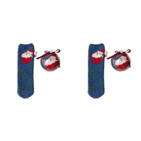 XIYNBAOK 2 Pairs Christmas Fuzzy Socks with 2 Balls Women Girls Cozy Non Slip Fluffy Socks Winter Thermal Slipper Socks Thick Plush Bed Socks Cute Coral Fleece Xmas Socks Indoor Christmas Gifts
