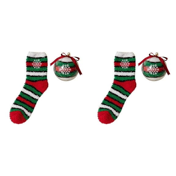 XIYNBAOK 2 Pairs Christmas Fuzzy Socks with 2 Balls Women Girls Cozy Non Slip Fluffy Socks Winter Thermal Slipper Socks Thick Plush Bed Socks Cute Coral Fleece Xmas Socks Indoor Christmas Gifts