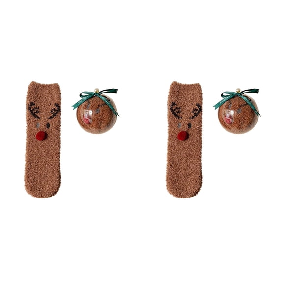 XIYNBAOK 2 Pairs Christmas Fuzzy Socks with 2 Balls Women Girls Cozy Non Slip Fluffy Socks Winter Thermal Slipper Socks Thick Plush Bed Socks Cute Coral Fleece Xmas Socks Indoor Christmas Gifts