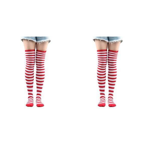 XIYNBAOK 2 Pairs Christmas Gifts Stocking Socks for Women Striped Thigh High Socks Long Striped Knee High Socks Xmas High Stockings for Women Girls Party Socks