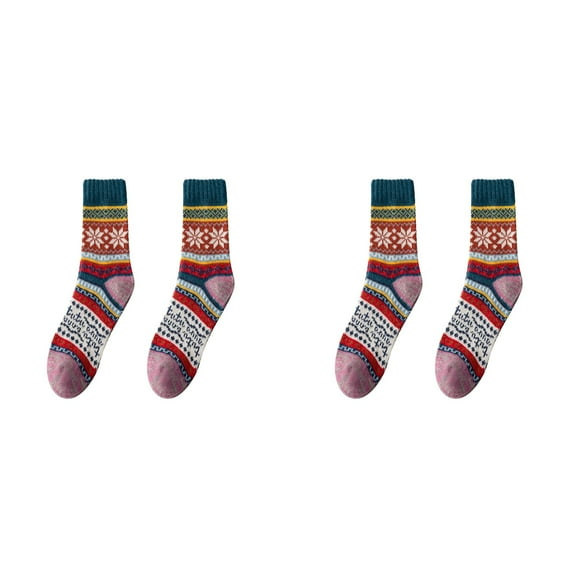 XIYNBAOK 2 Pairs Christmas Socks Colorful Warm Fluffy Slipper Socks for Women Winter Fuzzy Cozy Socks Warm Socks Casual Vintage Soft Socks Christmas Gifts Stocking Stuffers Gift
