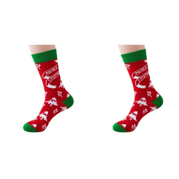 XIYNBAOK 2 Pairs Christmas Socks Funny Xmas Crew Socks Holiday Gift Novelty Socks Christmas Gifts for Women Novelty Cozy Crew Cotton Sock Set Stocking Stuffers