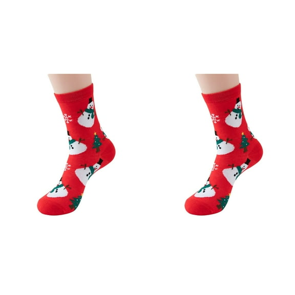 XIYNBAOK 2 Pairs Christmas Socks Unisex Adults Winter Warm Soft Mid-Tube Socks Xmas Holiday Ankle Socks Cartoon Snowman Print Cold Weather Crew Soft Socks for Xmas Women Men Gifts